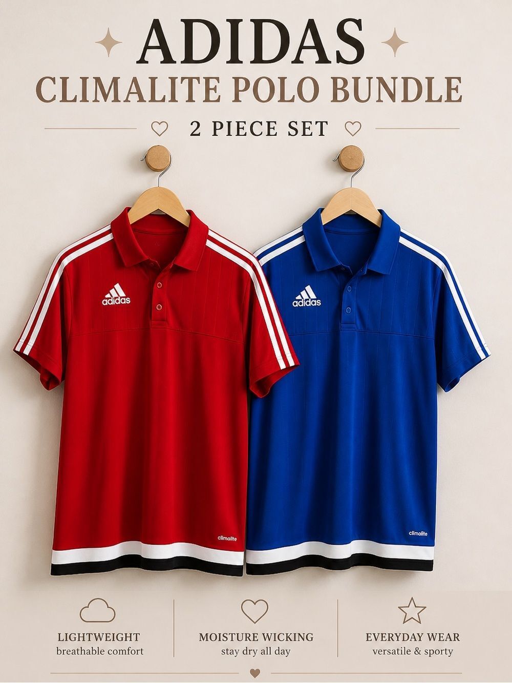 Adidas Climalite Polo Set Red Blue Medium Athletic Soccer Training Shirts